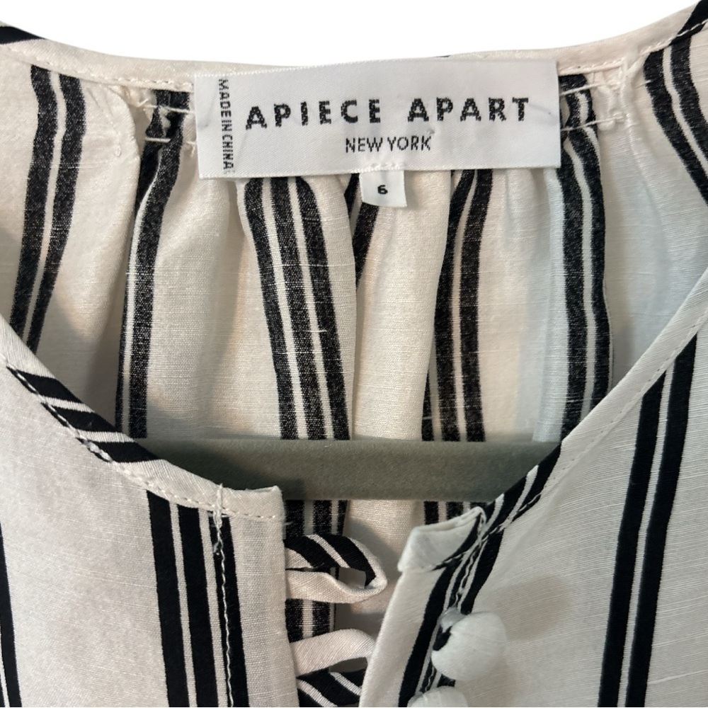 Apiece Apart Nueva Agustina Linen Silk Blend 3/4 Sleeve Striped Tunic Blouse 6 - Picture 3 of 7